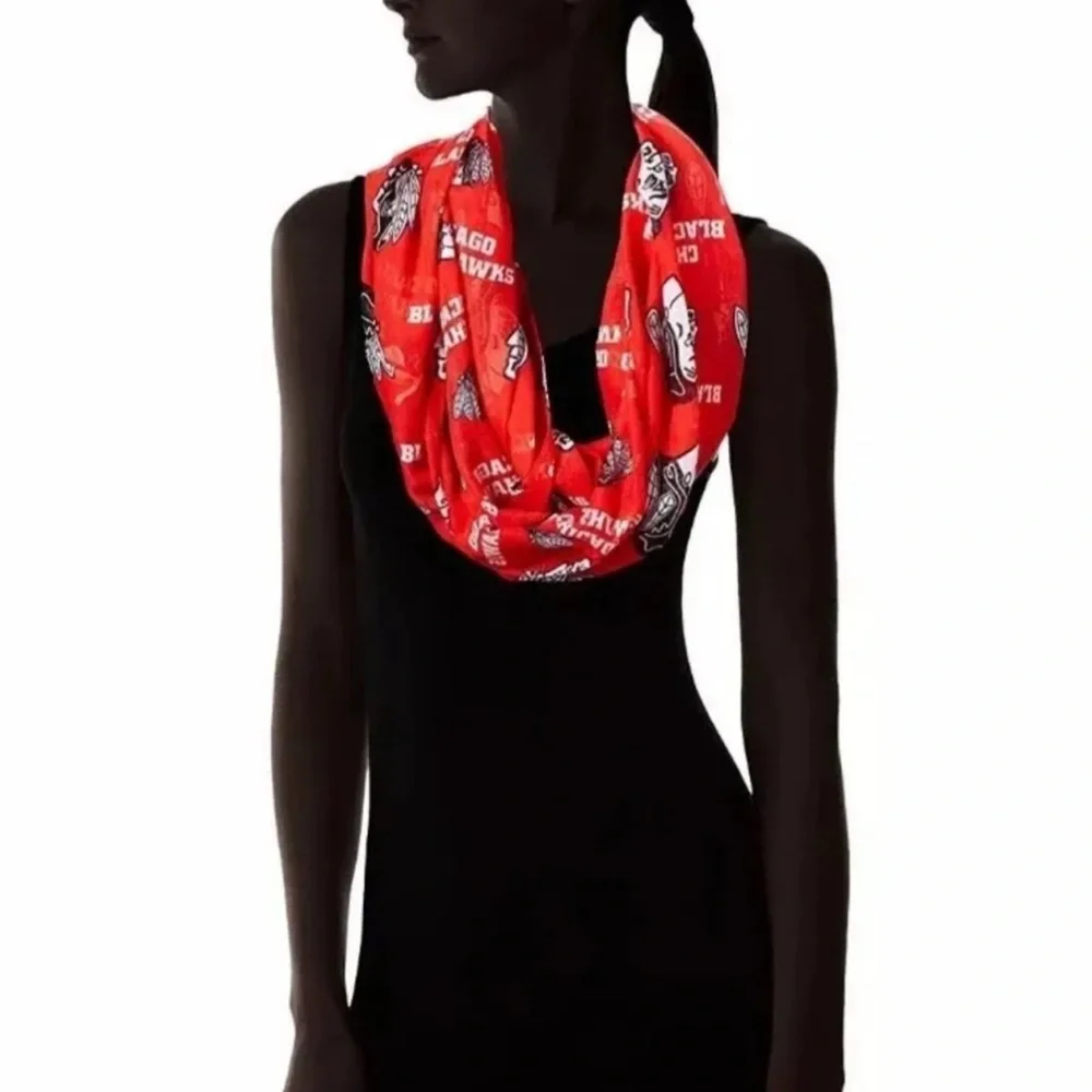Chicago‎ Blackhawks All Over Team Logo Infinity NHL Hockey Sports Scarf Sz 990